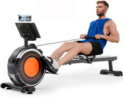 16-Level Dual-Rail Magnetic Rowing Machine, App-Ready Monitor, Wide Seat, Charcoal, 330 lb Capacity