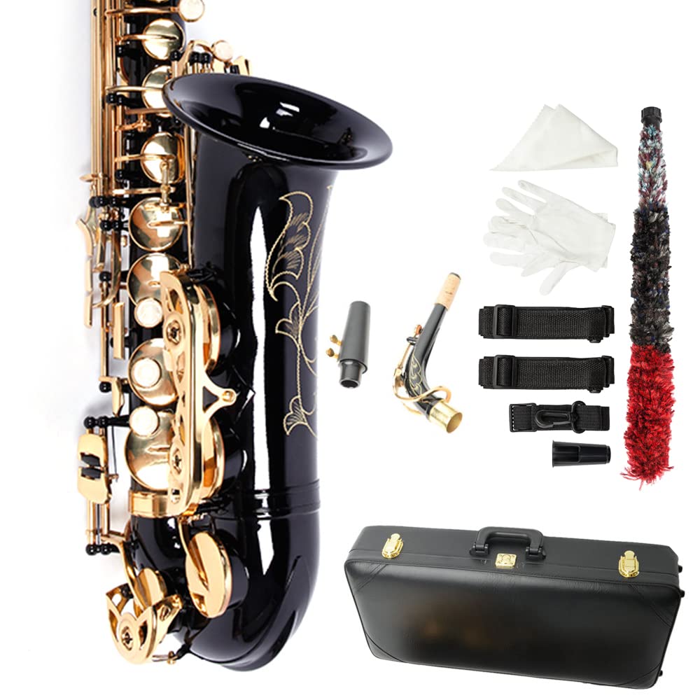Alto Saxophone Drop E Brass Sax Full Kit for Student Beginner, Black