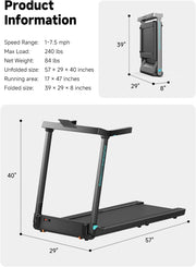 Foldable Treadmill for Home with Handle bar, Up to 7.5 MPH