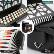 31 Key Accordion,12 Bass 3-Row G/C/F Diatonic Accordions Instruments for Adults with Thicked Suitcase and Straps, 31 Keys Button Acordeón Acordeones Para Adultos For Beginners to Professionals