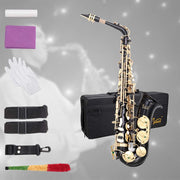 Student Alto Eb E-flat SAX Saxophone Gold Lacquer SAX Beginners Kit with Case, Reeds, Mouth Piece, Soft Cleaning Cloth and Rod, Gloves