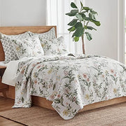 Viviana Reversible King/Cal King Quilt Set (106x92in) with 2 Pillow Shams (36x20in) - Floral - Blush, Green, White - Cotton King Size Quilt Bedding Set - Lightweight, Soft, Pre-Washed