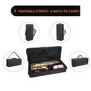 Student Alto Eb E-flat SAX Saxophone Gold Lacquer SAX Beginners Kit with Case, Reeds, Mouth Piece, Soft Cleaning Cloth and Rod, Gloves