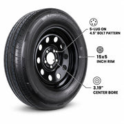 Radial Trailer Tire Rim Assembly ST205/75R15 LRC 5 Lug Black