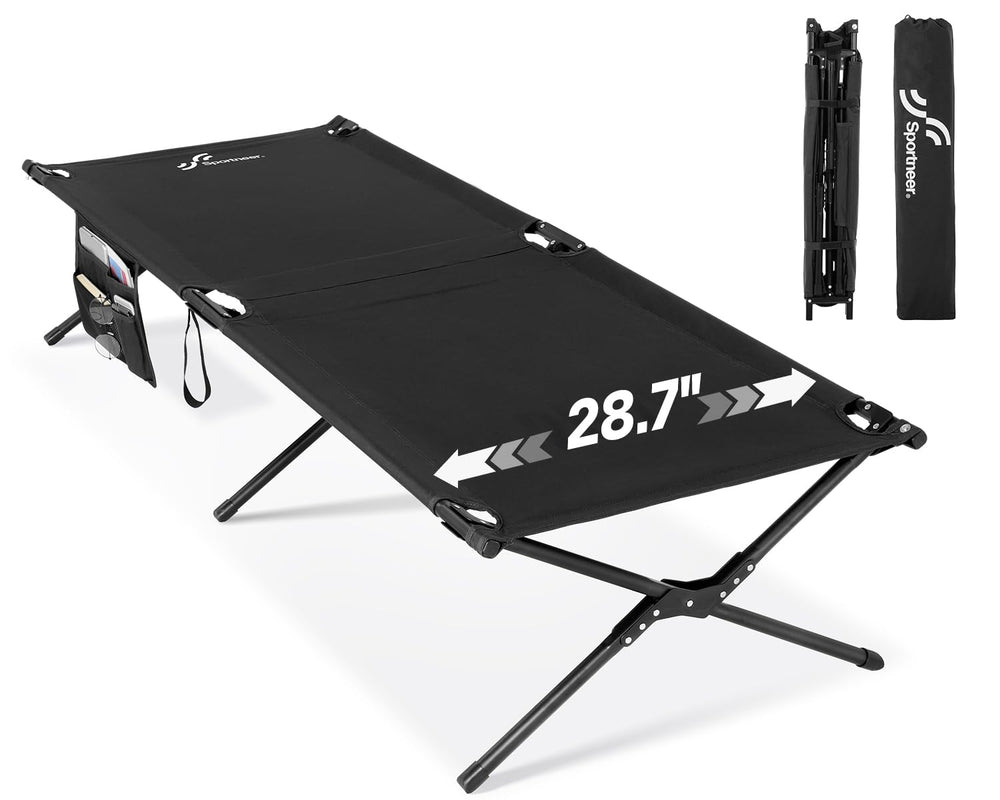 Camping Cot: 78.3"x28.7"x14.6" Comfort Cot Bed for Camping Traveling Guest Bed, Sleeping Cots for Adults with Side Pockets & Storage Bag - Ease of Assembly, Support 330 Lbs
