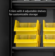 75" Tall Metal Storage Cabinet with Wheels,Rolling Garage Storage Cabinet with Lock,Black Metal Cabinets with Wheels and Shelves,Deep Heavy Duty Tool Locker for Garage,Home,Office,Shop