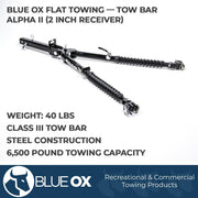 BX7380 Alpha II Tow Bar 2" Receiver | Towing Up to 6,500 lbs | Safety Cables Included | Self-Aligning with 3-Axis Swivel Design | Has Auto Locking Arms