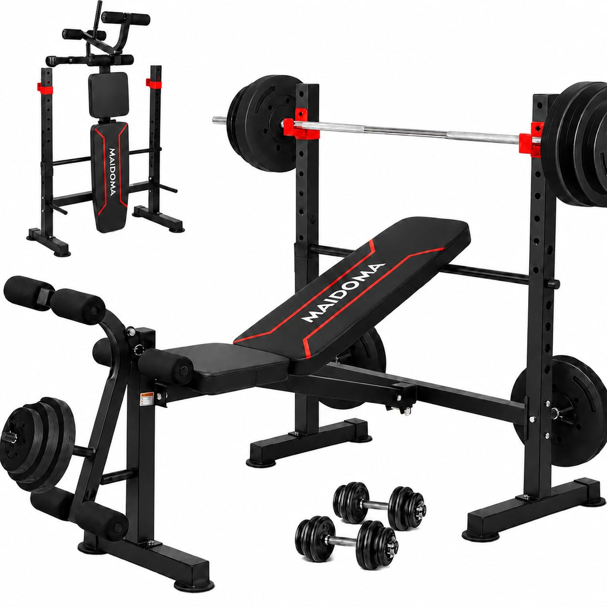 Foldable 1500LBS Capacity 8 IN 1 Weight Bench Set with Leg Extension/Squat Rack/Preacher Curl, Adjustable Bench Press for Home Gym Full Body Workout (US Stock)