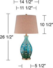 26 1/2" Tall Table Lamps Set of 2 Modern Ceramic Teal Mid Century