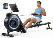 16-Level Dual-Rail Magnetic Rowing Machine, LCD Monitor, Wide Seat, Charcoal, 300 lb Capacity