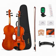 4/4 Full Size Violin Starter Kit,Fiddle Set for Adults Beginners Students with Gradient Finish,Handcrafted Solid Wood Full Size Violin set with Tuner, Case, Fingerboard Stickers, Shoulder Rest