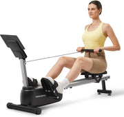 16-Level Magnetic Rowing Machine with Extended Slide Rail, Advanced LCD Monitor, Wide Seat, Charcoal, 330 lb Capacity