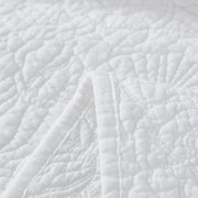 White Botanical Cotton Quilt Set King Floral Stitched Quilts 3PC