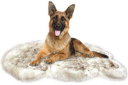 Faux Fur Orthopedic Dog Bed, Memory Foam, White w/Brown Tips 50"x30" Plush Dog Rug for Large & XL Dogs, Waterproof Washable Cover, Non-Slip Bottom, Senior Joint Support