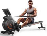 16-Level Dual-Rail Magnetic Rowing Machine, App-Ready Monitor, Wide Seat, Charcoal, 265 lb Capacity