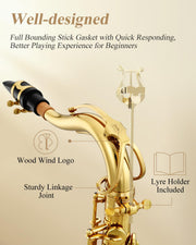 Tenor Saxophone Beginner Bb Flat Sax, Golden Full Kit, TS-II