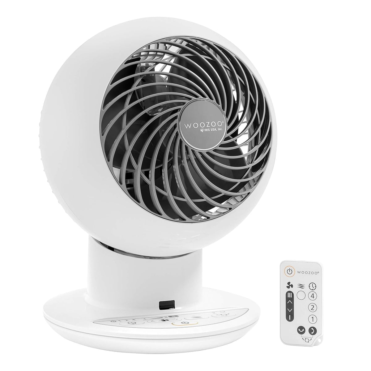 USA WOOZOO Air Circulator Fan with Remote, Oscillating, 5 Speeds, 82ft Max Air Distance, Adjustable Tilt, Quiet Motor, Small Fan for Bedroom, Office, Dorm, White
