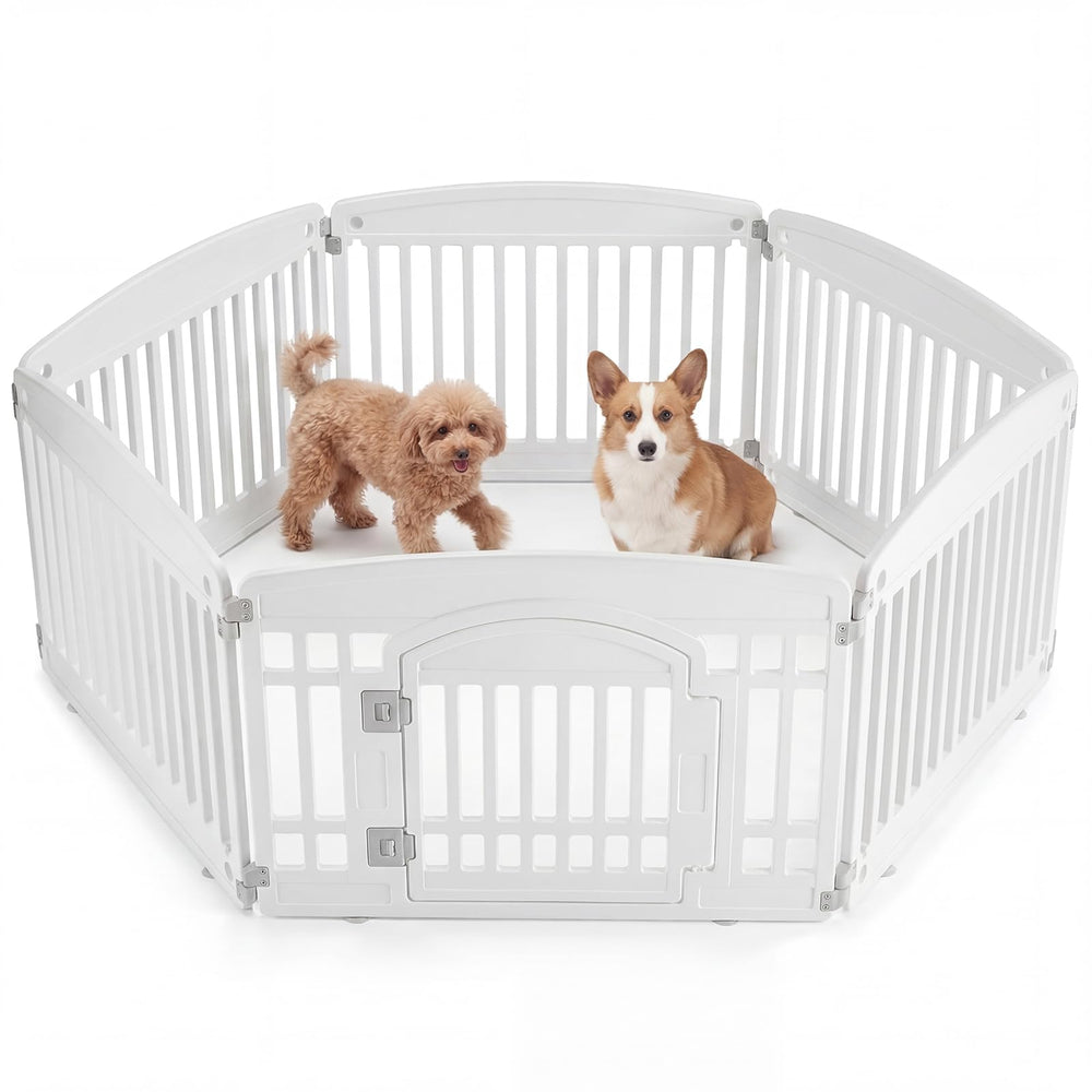 Dog Playpen 6-Panel, 24IN Puppy Playpen, Stable Dog Play Pen Indoors/Outdoor with Secure Locking Door, Plastic Pet Fence for Small & Medium Dogs