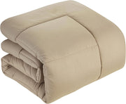 7 Piece Comforter Set Bag Solid Color All Season Soft Down Alternative Blanket & Luxurious Microfiber Bed Sheets, Taupe, King (Pack of 3)