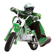 Kid and Teen Dirt Rocket 24 Volts High Torque Electric Motorcycle with Pneumatic Tires, Speeds up to 14 Miles Per Hour, 2 Pack, Black/Green