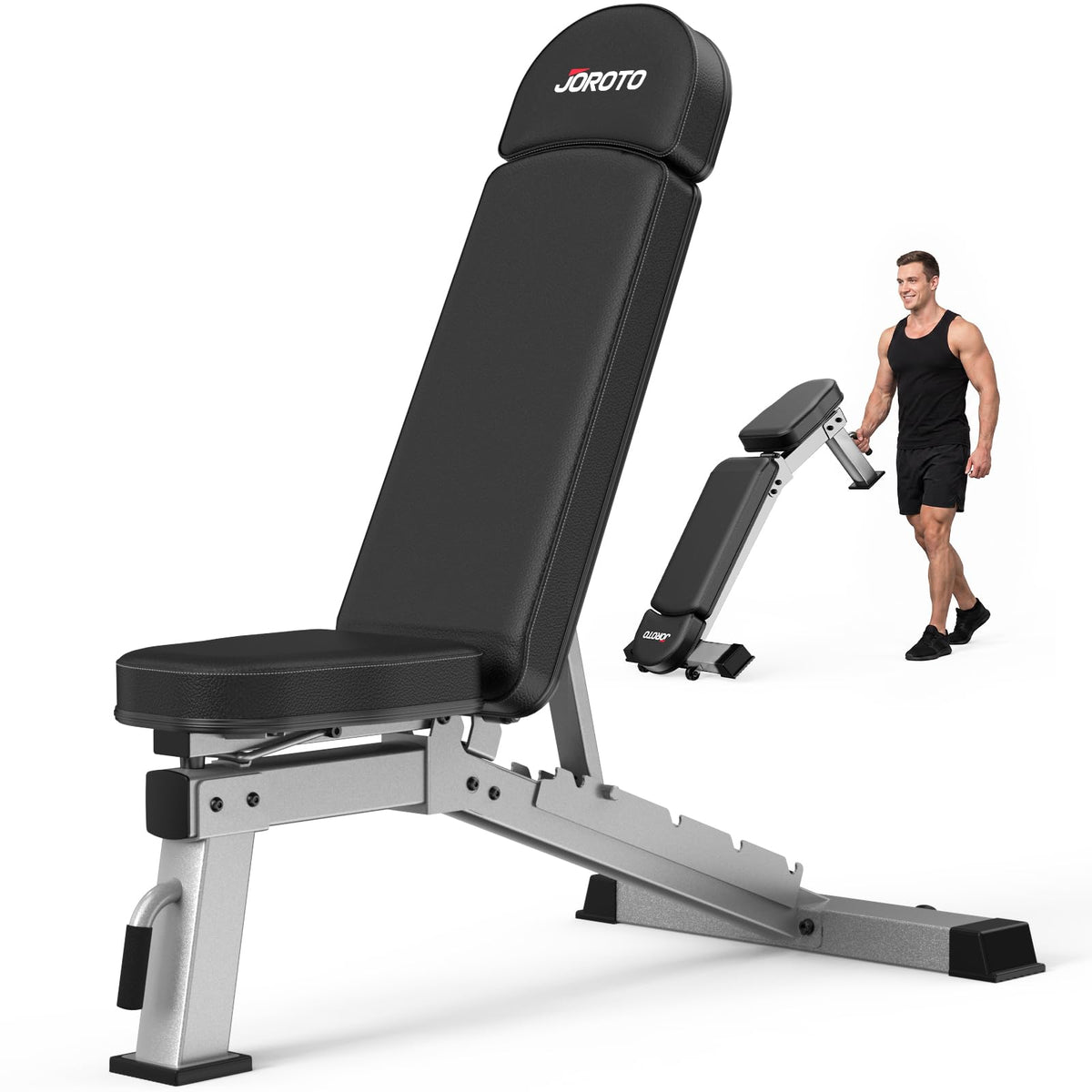 FID Adjustable Weight Bench 1300LBS Capacity for Home Gym Heavy Duty Workout Bench Press with Incline Decline Positions, 34'' Backrest and Wheels for Strength Training at Home Gym