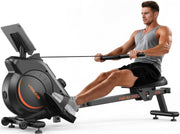 16-Level Dual-Rail Magnetic Rowing Machine, LCD Monitor, Standard Seat, Charcoal, 250 lb Capacity