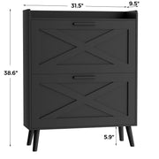 Farmhouse Shoe Storage Cabinet with Flip Drawers & Barn Door Design Slim Narrow Shoe Rack Cabinet with Adjustable Shelves & Hidden Storage for Entryway, Foyer, Hallway, Living Room, Black