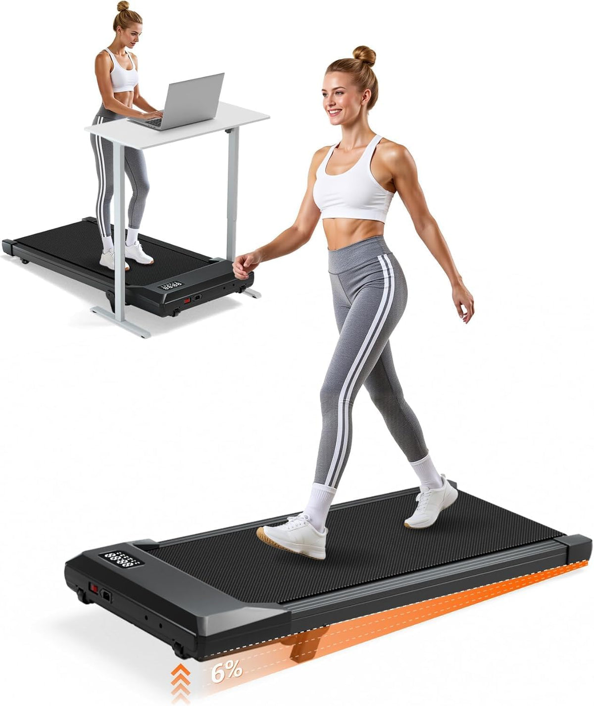 Walking Pad, Auto Incline, 3.0HP, 300lb, Under-Desk, Remote LED