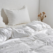100% Linen Duvet Cover Set, 3 PCS Natural French Flax White Ruffle Duvet Cover King Size, Breathable Comfy Linen Bedding Comforter Cover with 2 Pillowcases (White, 104"X92")