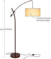 Grayson LED Floor Lamp, Modern Arc Lamp with Linen Shade for Office & Living Room, Tall, Height Adjustable Industrial Standing Lamp for Bedroom Reading, Over The Sofa - Bronze