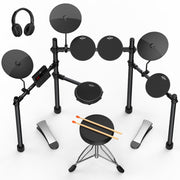 Electric Drum Set for Beginners with 210 Sounds, 4 Quiet Drum Pads, 10'' Cymbals, Electronic Drum Kit with Headphones, 2 Pedals, Throne, Sticks, Gifts for Kids Adults (ADD15)