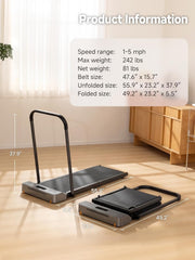 Foldable Walking Pad Treadmill with Handle Bar Under Desk