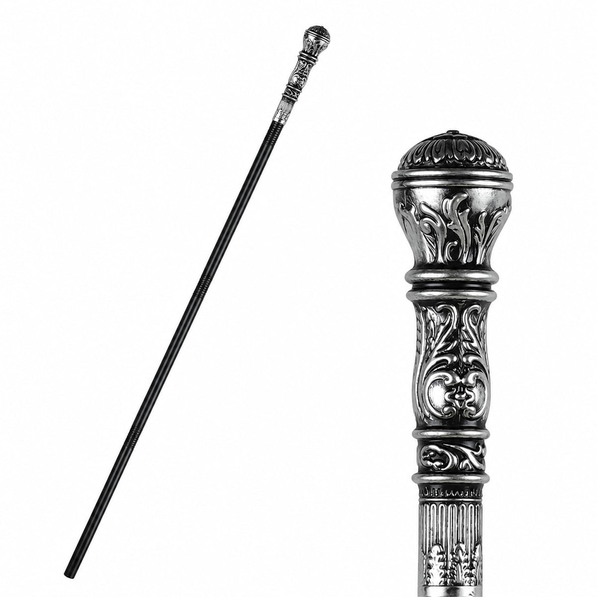 UQJE 44 Inch Wizard Staff, Plague Doctor Halloween Costume Cane, Silver | 44 in staff length, shortens to about 20 in, lightw