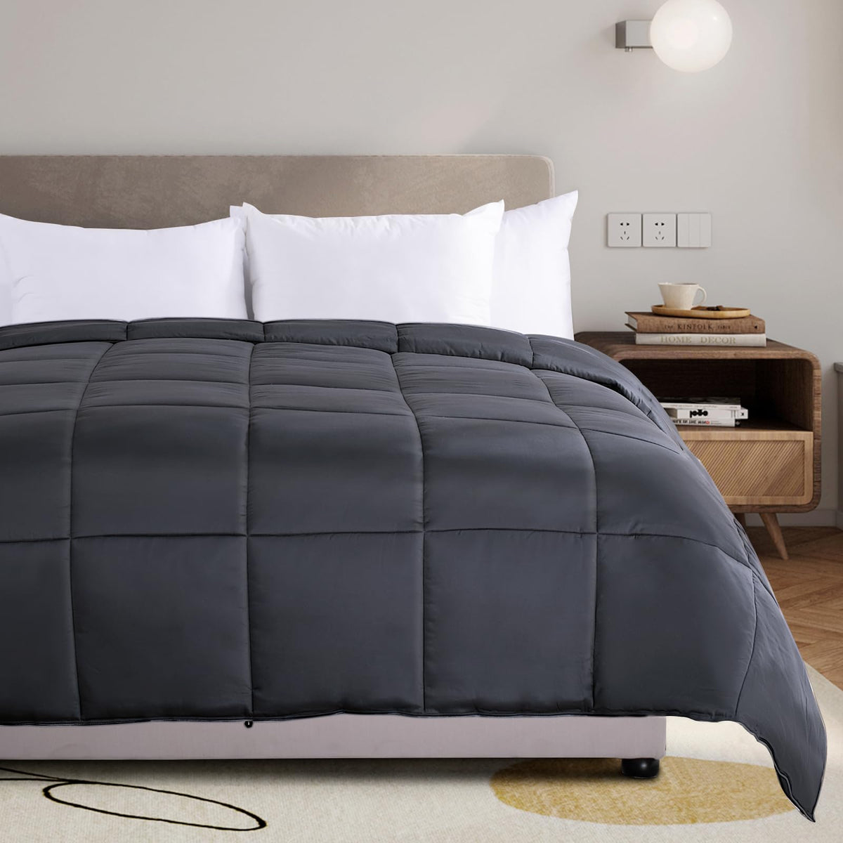 Viscose from Bamboo Cooling Comforter, King Lightweight Down Alternative Organic Natural Duvet Insert,Summer Bedding Blanket Cool for Hot Sleepers,8 Corner Tabs Dark Grey 106x90