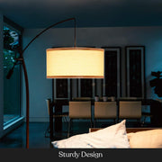 Grayson LED Floor Lamp, Modern Arc Lamp with Linen Shade for Office & Living Room, Tall, Height Adjustable Industrial Standing Lamp for Bedroom Reading, Over The Sofa - Bronze