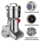 Electric Grain Grinder 800g,Swing Type Grain Mill Grinder 3000W,110V Stainless Steel High-speed Spice Herb Grinders Superfine Machine Dry Cereals Pulverizer Swing Type
