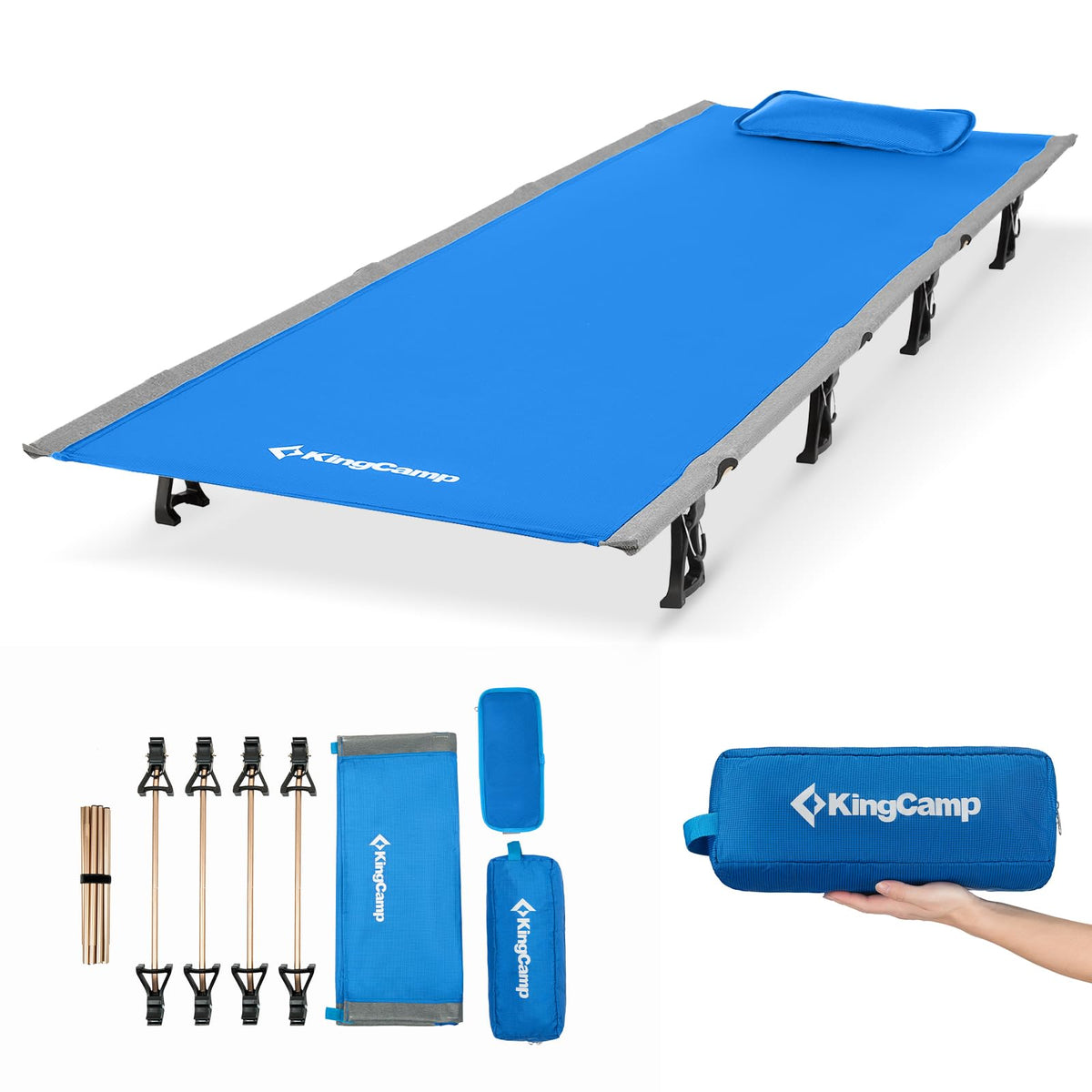 Ultralight Camping Cot for Adults 265 Lbs, Blue Portable Folding Sleeping Cot for Adults Heavy Duty Compact Bed for Outdoor Backpacking Travel Hiking