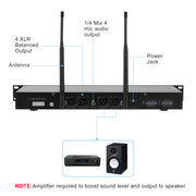 4-Channel Wireless Microphone System, Quad UHF Metal Cordless Mic, 2 Handheld Mics, 2 Bodypack Mics, Long Distance150-200Ft, Fixed Frequency, 16 Hours Use for Karaoke Singing, Church