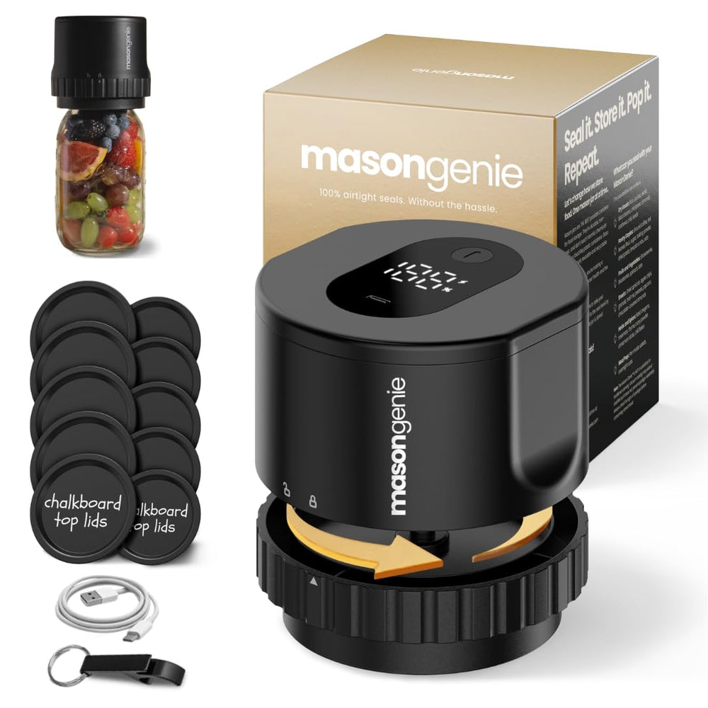 Mason Jar Vacuum Sealer Kit, Electric Vacuum Sealer for Regular Mouth and Wide Mouth Canning Jars, Fully Automated and Portable, includes 10 Chalkboard Top Lids