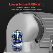 Meat Slicer Machine for Home, 200W Food Slicer with Two 7.5" Blades 200W DC Motor, 2 Removable 7.5" Stainless Steel Blades, Stainless Steel Tray, Child Lock, 0-15 mm Adjustable Thickness