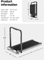 Folding Treadmill, 2 in 1 Walking Pad with Handle Bar