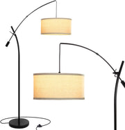 Grayson LED Floor Lamp, Modern Arc Lamp with Linen Shade for Office & Living Room, Tall, Height Adjustable Industrial Standing Lamp for Bedroom Reading, Over The Sofa - Bronze