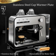 Professional Espresso Machine for Home 15 Bar with Milk Frother Steam Wand, Espresso Maker with Double-Cup Splitter, 1450w Fast Heating Cappuccino & Latte machine 37Oz Water Tank