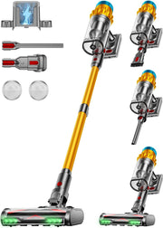 Cordless Vacuum Cleaner, 650W/60KPA/70 Mins Vacuum Cleaners for Home,Self-Standing Wireless Vacuum, Anti-Tangle Brush, Smart Display,1.8L Cup Cordless Stick Vacuum Cleaner for Pet Hair/Carpets (Gold)