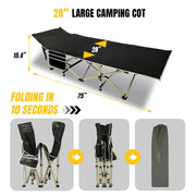 Folding Camping Cot for Adults,600LBS Max Load,28" Wide Sleeping Cot with Removable Thick Mattress Portable Foldable Camping Bed with Carry Bag for Camp,Home,Office,Travel,Black