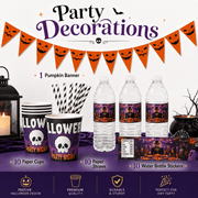 Purple and Black Halloween Party Supplies Set, Serves 10, Skeleton Plates, Napkins, Cups and Cutlery for Home and Classroom Events, 101PCS