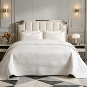 Oversized King Bedspread 120x128 Striped Soft Velvet Quilt Set