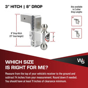 180-Degree Trailer Hitch, 3" Receivers, 8" Drop, SS Balls