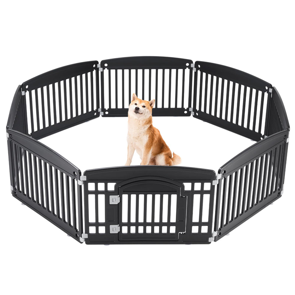 Dog Playpen, Plastic Puppy Pet Fence, 8 Panels 24 Inch Expandable Durable Plastic Build, Indoor Outdoor Portable, Secure Locking Door, Small Medium Size Dog, Black