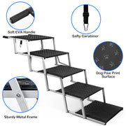 Foldable Dog Stairs for Car,17" Extra Wide Pet Ramp for Large Dog,5 Steps 200LBS Capacity Lightweight Portable Non-Slip Surface Dog Steps for SUV Truck High Bed